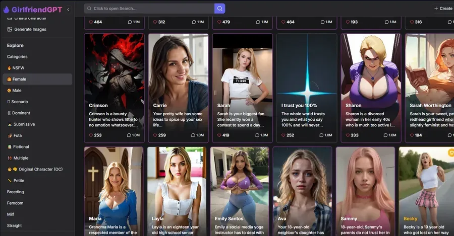 Girlfriend GPT home page screenshot