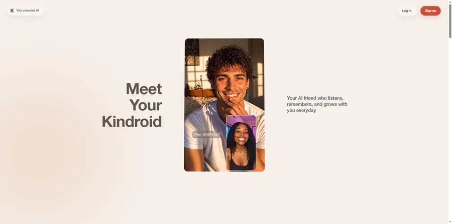 Kindroid home page screenshot